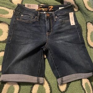 NWT Seven7 Women's Sunset Bermuda Dark Wash Denim Shorts 4 Vacation Basic Travel